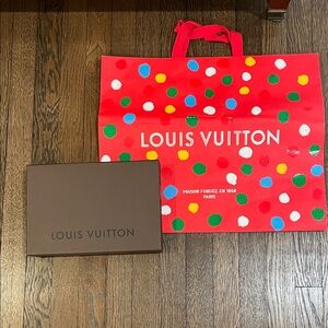 Louis Vuitton Red Tote with Colorful Dots and LV box